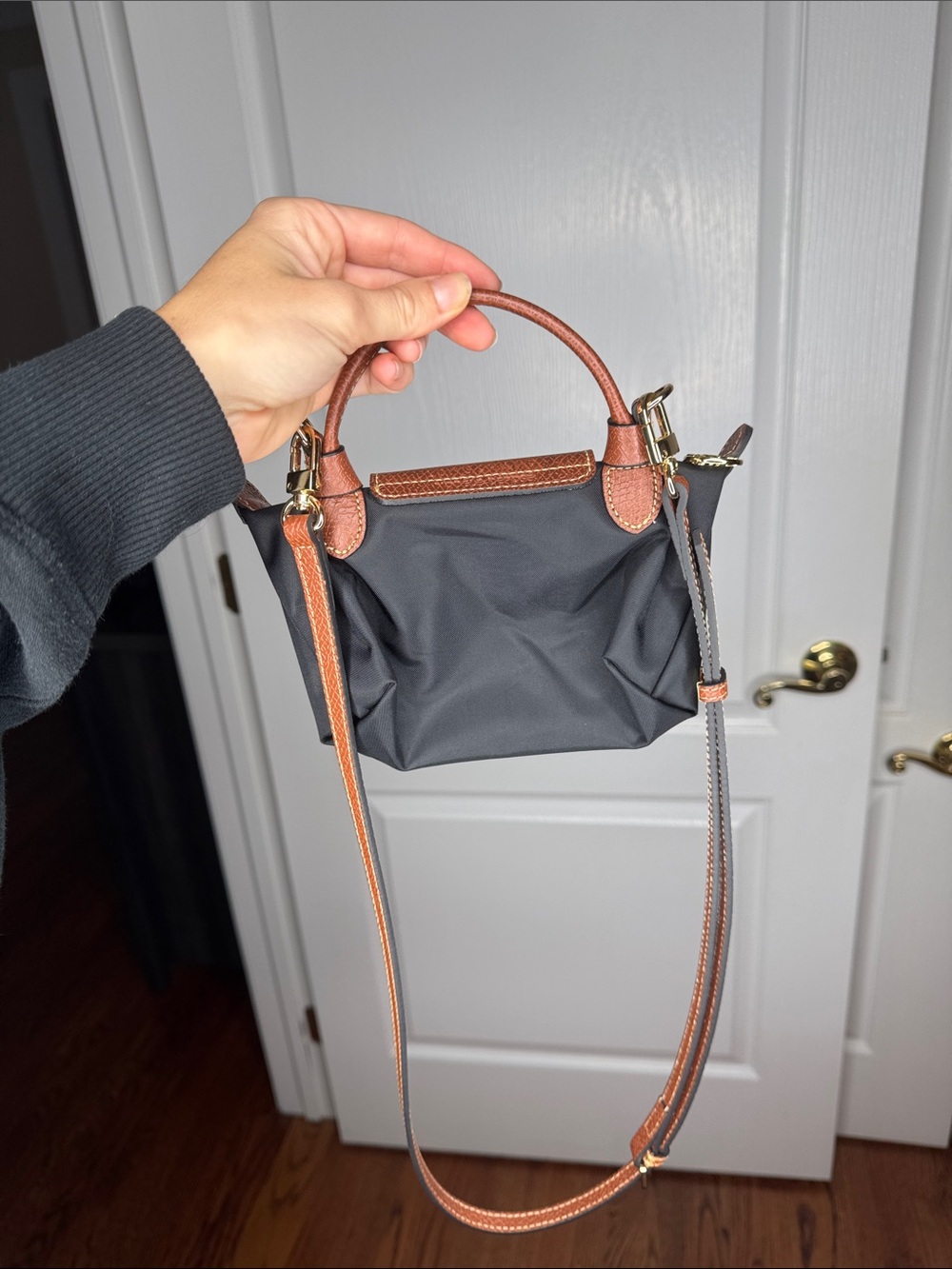 Longchamp Mini Crossbody Bag in Black with Brown Trim - Picture 2 of 2